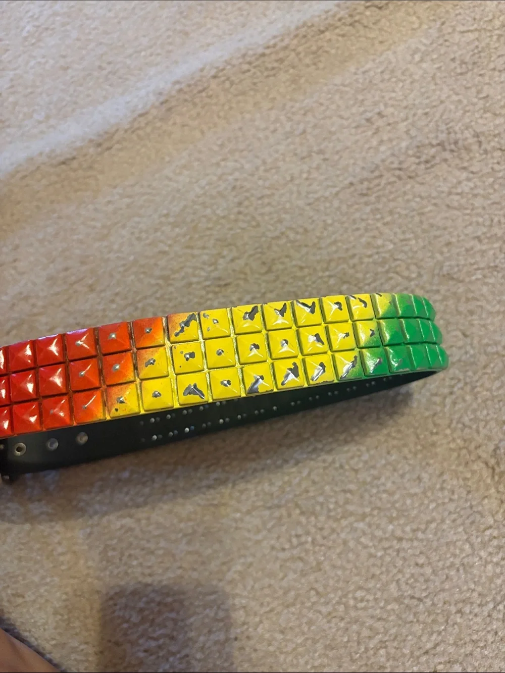 Vintage Y2K Hot Topic Bonded Leather Pride Rainbow Studded Belt Sz 31